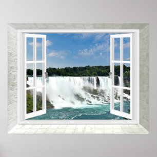 Trompe l'oeil Waterfall Fake Window Uitzicht Poster