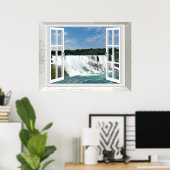 Trompe l'oeil Waterval Nep Raam Uitzicht Poster (Thuiskantoor)