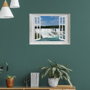 Trompe l'oeil Waterval Nep Raam Uitzicht Poster