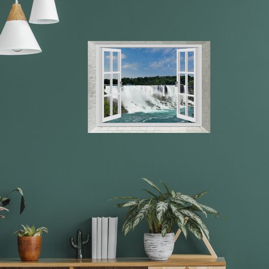 Trompe l'oeil Waterval Nep Raam Uitzicht Poster (Woonkamer 1)
