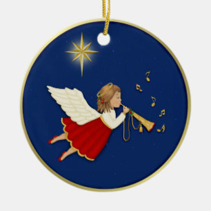 Trompet Angel en Kerstster Keramisch Ornament
