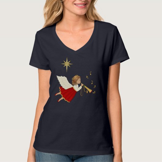 Trompet Angel en Kerstster T-shirt (Voorkant)