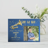 Trompet Bar Mitswa Bewaar de datum Save The Date (Staand voorkant)