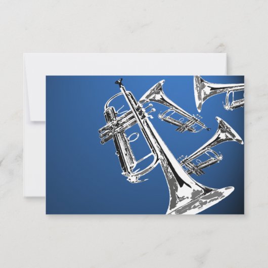 Trompet blauw en zilver reactie RSVP kaartje (Achterkant)