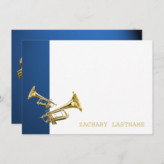 Trompet Blauw Goud Dank u Platte Kaart (Voorkant / Achterkant)