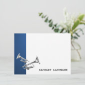 Trompet Blauw Zilver Dank u Platte Kaart (Staand voorkant)