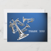 Trompet Blauw Zilver Dank u Platte Kaart (Achterkant)