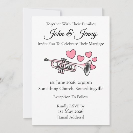 Trompet bruiloft uitnodiging messing muzikanten (Voorkant)