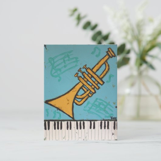 trompet en piano muzikaal briefkaart (Staand voorkant)