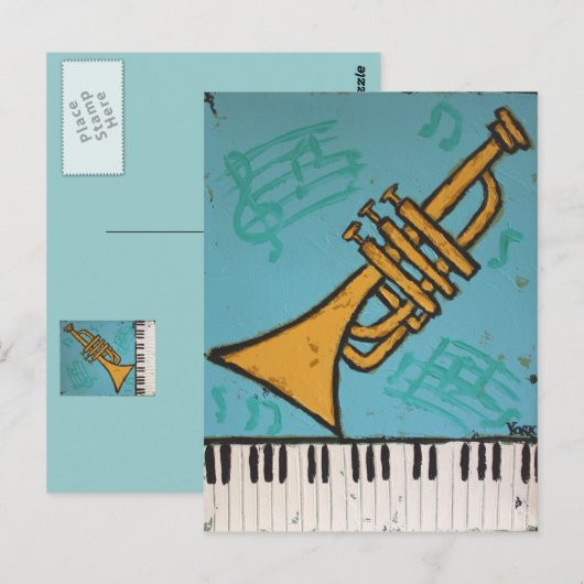 trompet en piano muzikaal briefkaart (Voorkant / Achterkant)