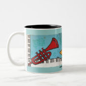 trompet en pianomuziekmok tweekleurige koffiemok (Links)