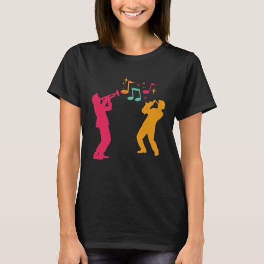 Trompet en saxofoon speler afbeelding t-shirt (Voorkant)