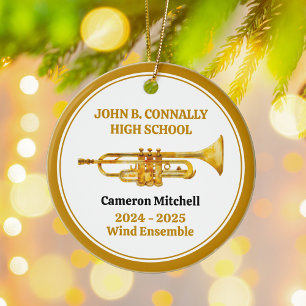 Trompet High School Band Custom Gold Kerstmis Keramisch Ornament