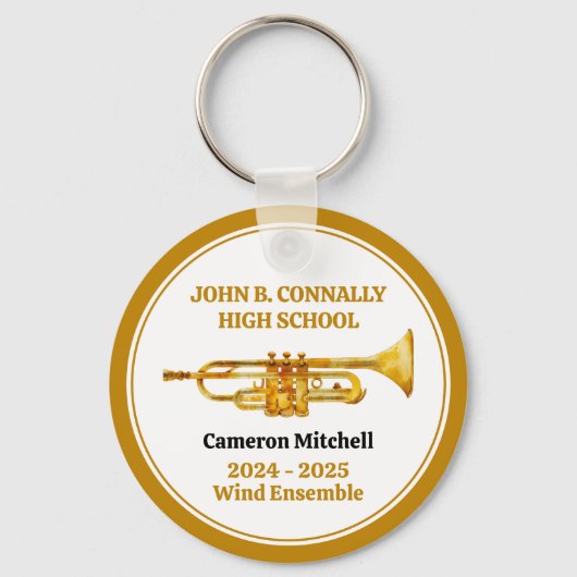 Trompet High School Band Custom Gold Kerstmis Sleutelhanger (Voorkant)