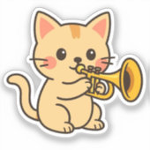 Trompet Kat Muziek Kunst Sticker (Voorkant)
