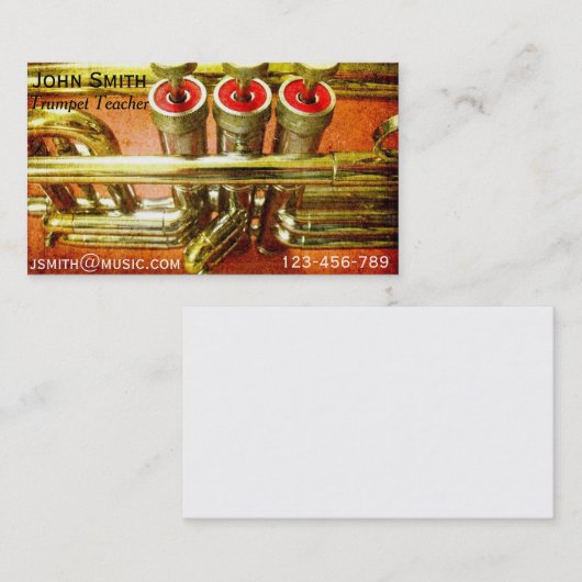 Trompet leraar messing instrument muziekleraar visitekaartje (Voorkant / Achterkant)