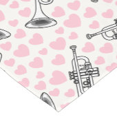 Trompet met roze harten, brass muzikant bruiloft korte tafelloper (Hoek)