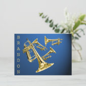 Trompet Muziek Goud en Blauw Dank U Platte Kaart (Staand voorkant)