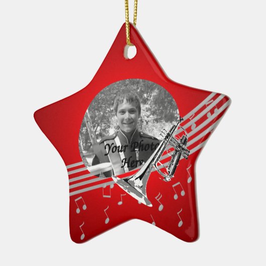 Trompet muziek rood keramisch ornament (Links)