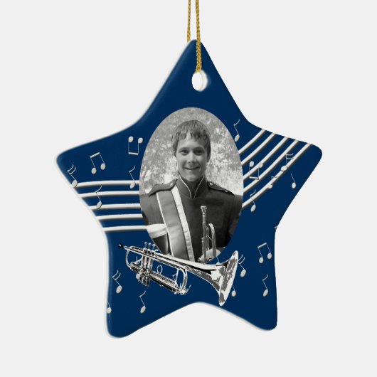 Trompet muziek ster blauw keramisch ornament (Rechts)