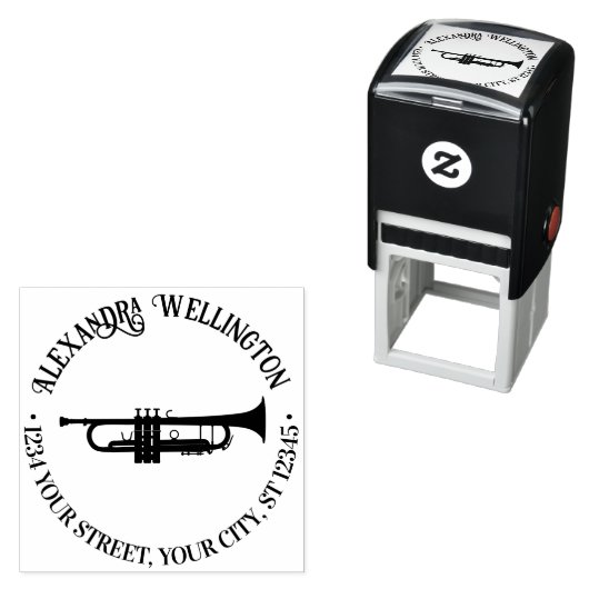 Trompet Muziekinstrument Rond Naam Adres Zelfinktende Stempel (In situ)