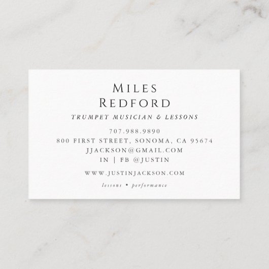 Trompet Muzikant Muziekleraar Visitekaartje (Achterkant)