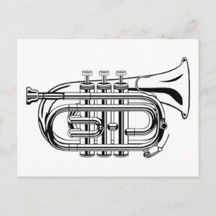 Trompet schets muziekinstrument in zwart en wit briefkaart
