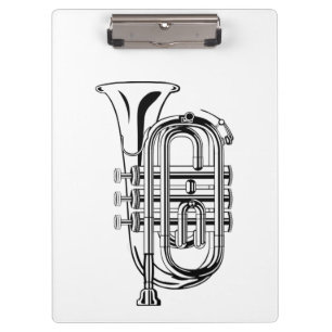 Trompet schets muziekinstrument in zwart en wit klembord