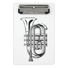 Trompet schets muziekinstrument in zwart en wit mini klembord