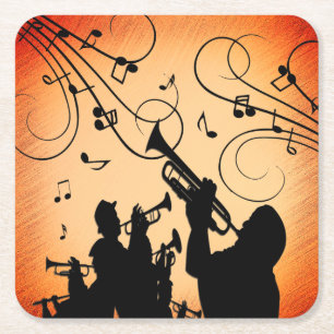 Trompet Sectie Jazz Muziek Oranje Roest Kartonnen Onderzetters