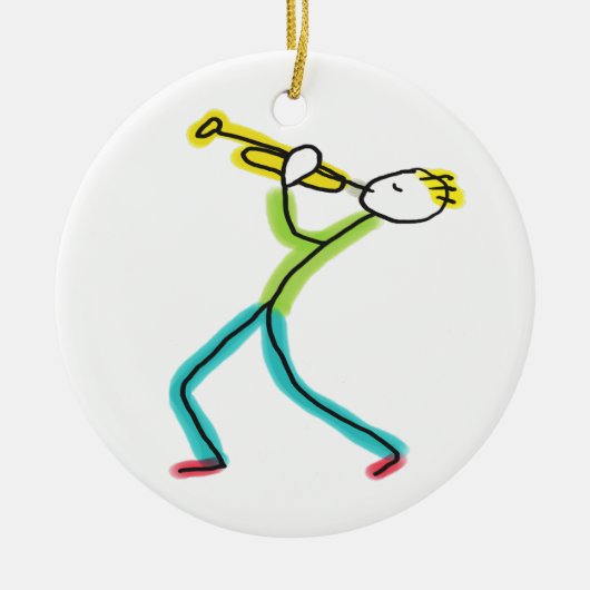 Trompet spelende stokmannet keramisch ornament (Voorkant)