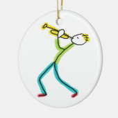 Trompet spelende stokmannet keramisch ornament (Links)