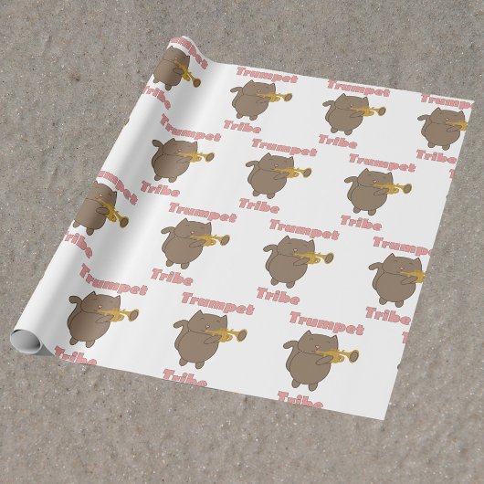 Trompet Stam Bruine Kat Roze Cadeaupapier