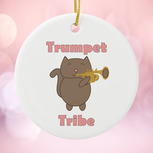 Trompet Stam Bruine Kat Roze Keramisch Ornament