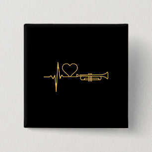 Trompet - Trompet Heartbeat Gift Vierkante Button 5,1 Cm