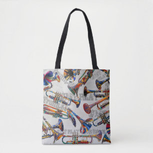 Trompetdruk, kleurrijke trompetten, muziekkunst tote bag