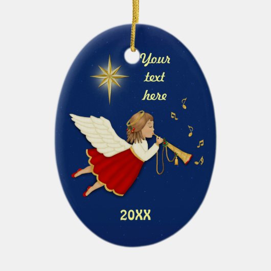 trompetengel keramisch ornament (Voorkant)