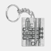 Trompetkleppen in Charcoal Monogram Muziek Sleutel Sleutelhanger (Voorkant Links)