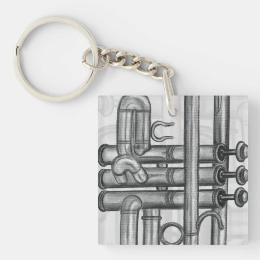 Trompetkleppen in Charcoal Monogram Muziek Sleutel Sleutelhanger (Voorkant)