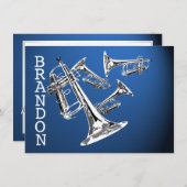 Trompetmuziek Donkerblauw Dank u Platte Kaart (Voorkant / Achterkant)