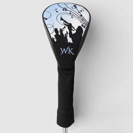 Trompetsectie Blauwe muziekmonogram Jazz Golfheadcover (Voorkant)