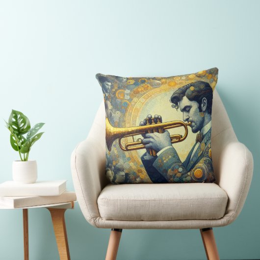Trompetspeler ontwerp gooi kussen (Stoel)