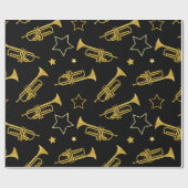 Trompetten en sterren muziekinstrument cadeaupapier (Vlak)