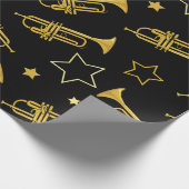 Trompetten en sterren muziekinstrument cadeaupapier (Hoek)