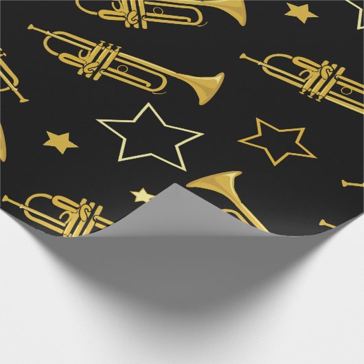 Trompetten en sterren muziekinstrument cadeaupapier (Hoek)