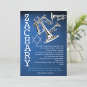 Trompetten Muziek Donkerblauw Bar Mitswa Kaart (Staand voorkant)