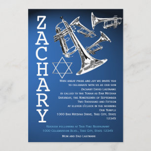 Trompetten Muziek Donkerblauw Bar Mitswa Kaart