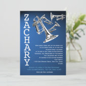 Trompetten Muziek Donkerblauw Bar Mitswa Kaart (Staand voorkant)