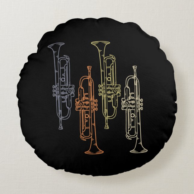 Trompetten Retro Rond Kussen (Voorkant)