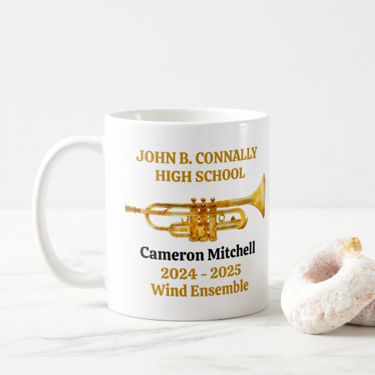 Trompettist High School Band Gold gepersonaliseerd Koffiemok (Met donut)